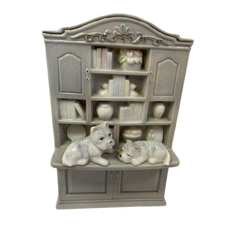 Simson Home Buddies "The Studies "Porcelain" Figurine Door w/dog Puppies Light G